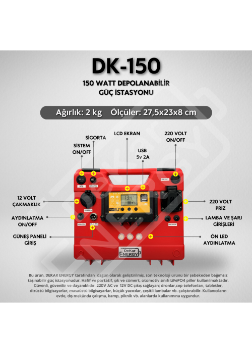 DK-150 Taşınabilir 150W Güç Kaynağı + 25 Watt Güneş Paneli