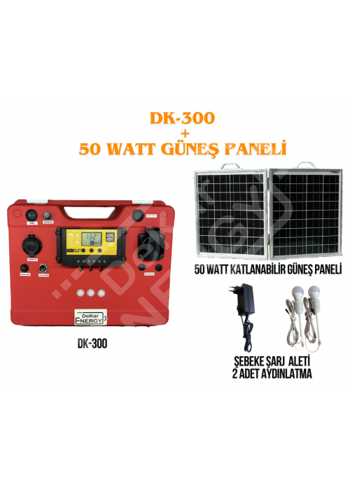 DK-300 Taşınabilir 150W Güç Kaynağı + 50 Watt Güneş Paneli