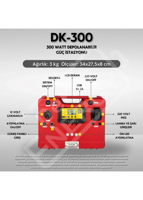 DK-300 Taşınabilir 150W Güç Kaynağı + 50 Watt Güneş Paneli