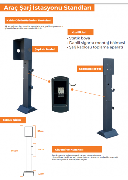 Elektrikli Araç Şarj İstasyonu Şapkasız Montaj Ayağı