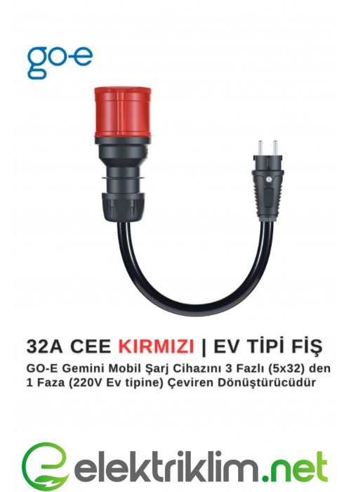 GO-E Charger Gemini Flex 22 kW Mobil Şarj Cihazı Alana 220V Dönüştürücü ve 5x32 Eğik Duvar Prizi Hediye