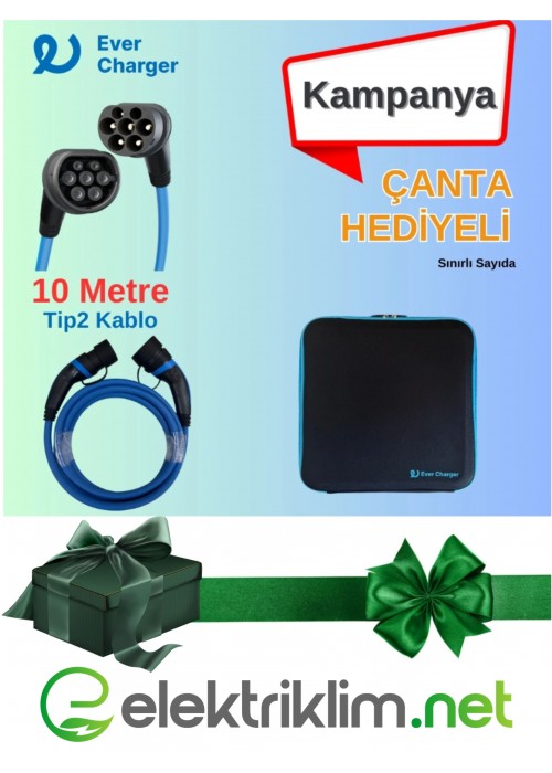 Ever Charger 10 Metre Tip 2 Kablo Alana Kare Çanta HEDİYE