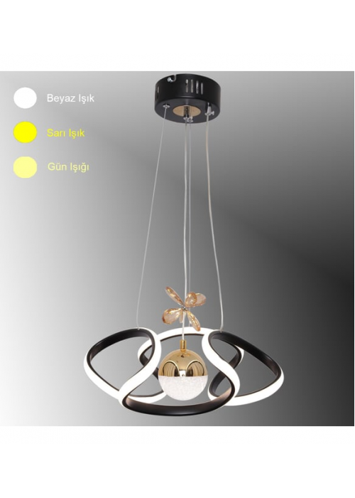 Helezon Kumandalı Krom - Gold 3 Renk Işıklı Led Avize