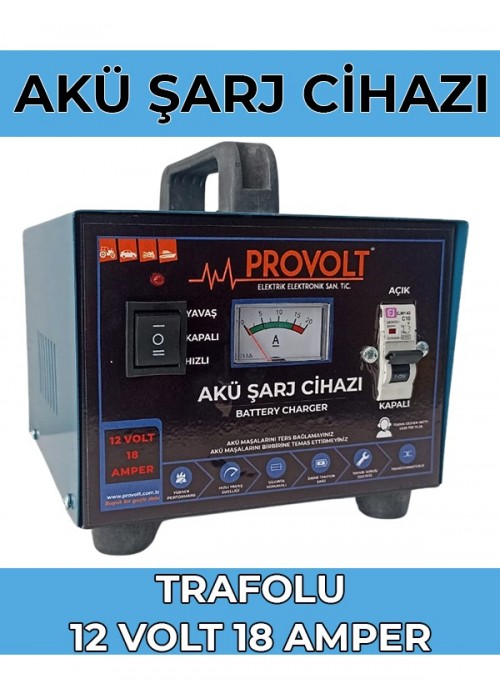 Akü Şarj Cihazı Provolt 12 Volt 18 Amperlik Akü İçin