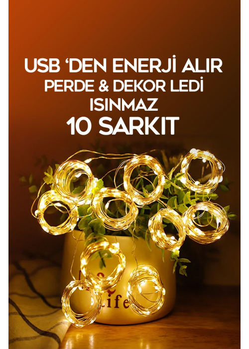 300 Ledli 10 Saçaklı Sarı Kumandalı 8 Modlu Perde peri Led