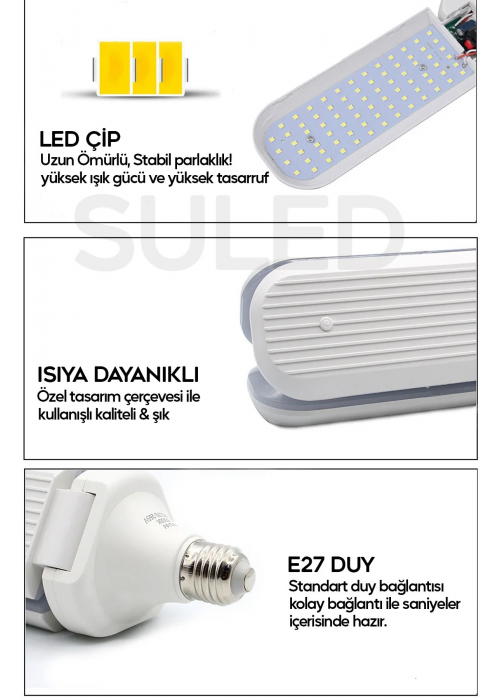 Pervane Ampul 40-45w Beyaz Led Ampul 3 Modlu Ultra Güçlü