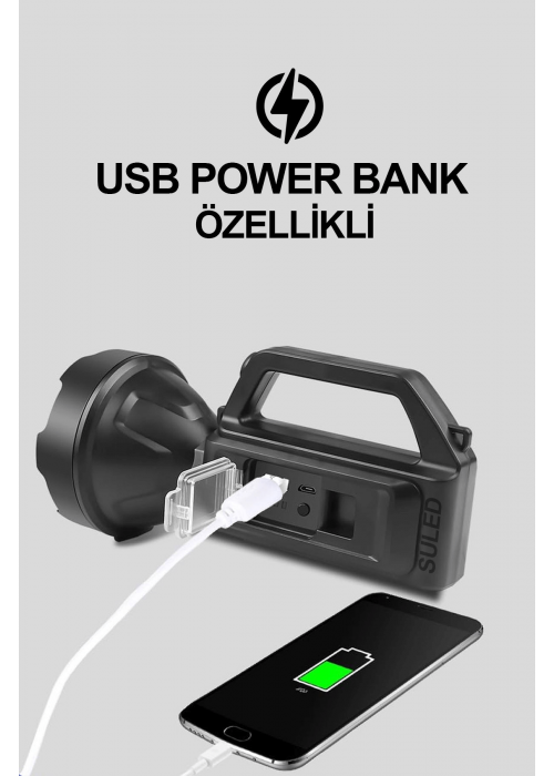 Şarjlı Led El Feneri Solar Şarjlı USB Power Bank Özellikli Multi Fonksiyonlu Kamp Lambası